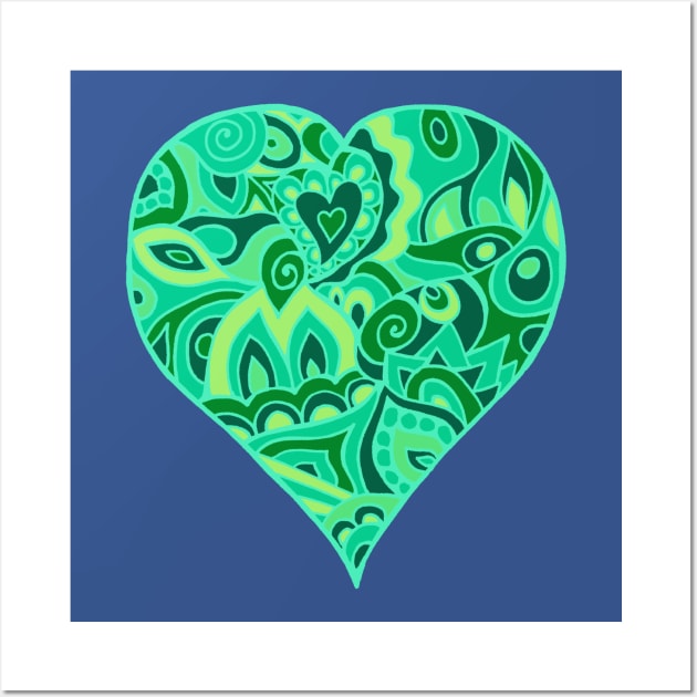 Psychedelic Heart in Shades of Green Wall Art by TimeTravellers